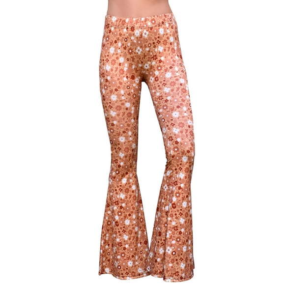 Bell bottom pants and crop cami top in gold floral - Picture 2 of 7